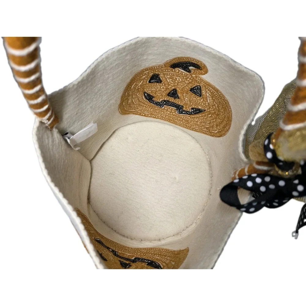 Halloween Wool Felt Jack O Lantern Pumpkin Treat Basket W/ Handle